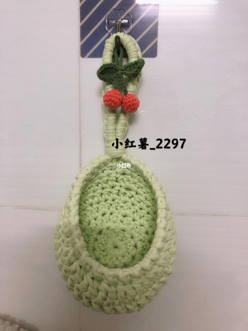 布条线钩针编织小挂兜收纳篮收纳筐(附图解_收纳_钩针