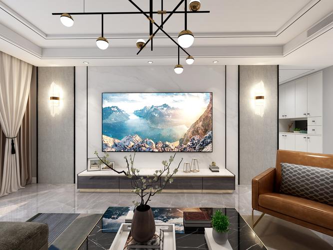 轻奢现代三居电视背景墙装修效果图