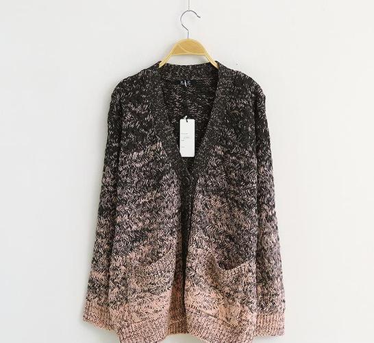 2014秋冬款毛衣 新款镂空交错编织渐变色复古大衣女装针织衫开衫