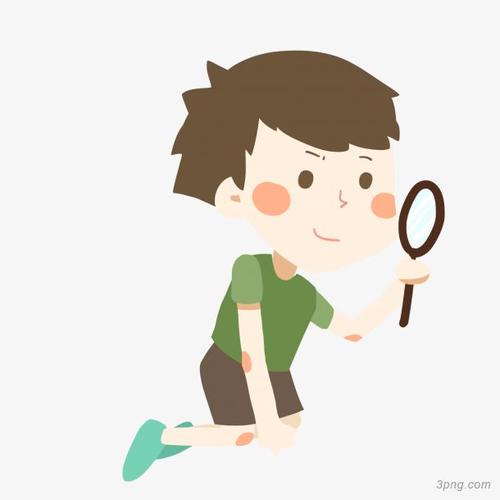 手拿放大镜观察的小男孩