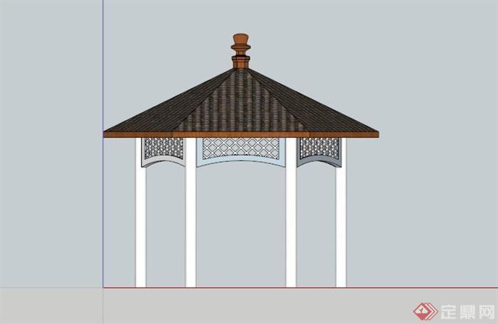 某现代中式六角亭su模型