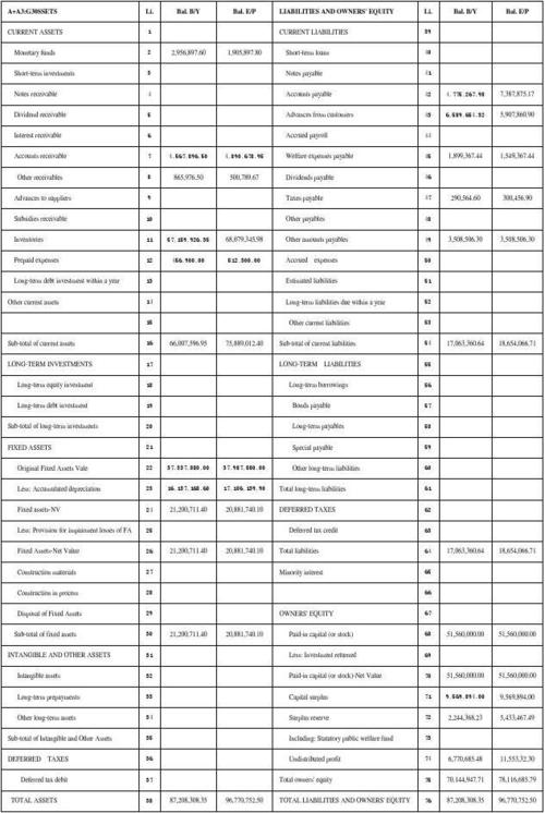 最新英文版资产负债表