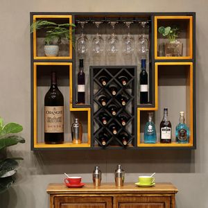 壁挂式酒柜铁艺实木复古红酒架家用客厅简约高脚杯倒挂墙上置物架