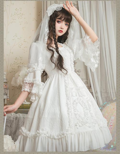 原创lolita宫廷复古公主裙洋装大摆裙华丽蕾丝姬袖优雅花嫁连衣裙