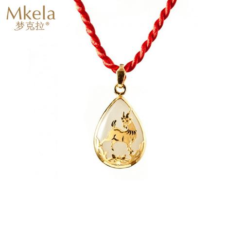 梦克拉mkela金镶玉吊坠足金和田玉白玉水滴金镶玉十二生肖吊坠视频