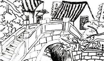 小桥流水人家简笔画彩铅