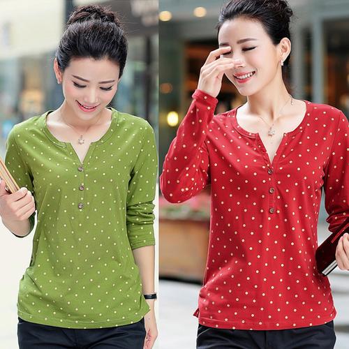 2014秋装新款外套女士t恤韩版打底衫女秋季波点时尚修身长袖t恤女