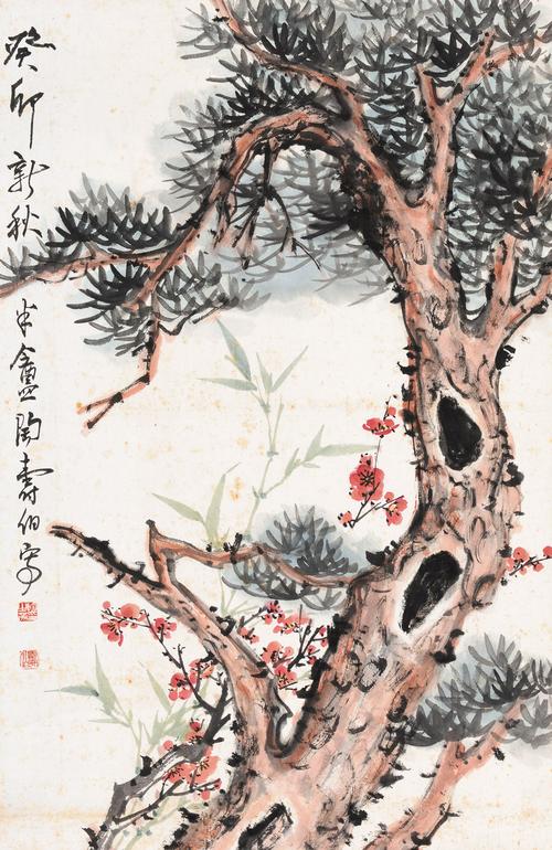 4147三友图立轴设色纸本