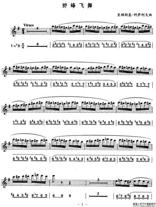 曲谱名野蜂飞舞线简谱对照版萨克斯谱