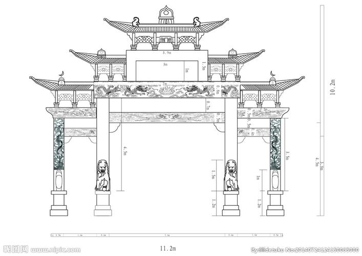 牌坊施工图设计图__施工图纸_环境设计_设计图库_昵图