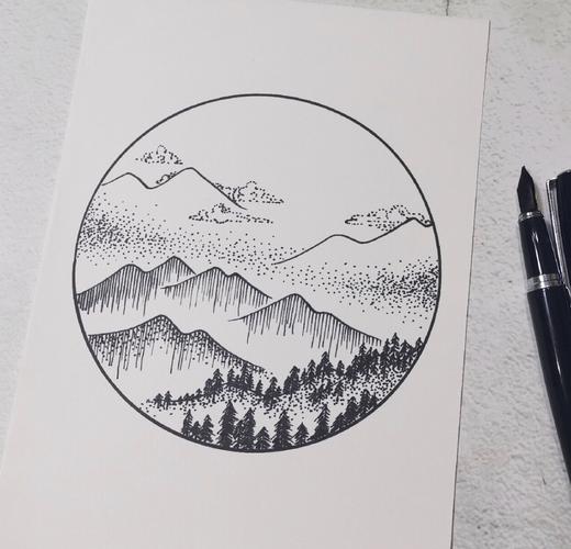 简单钢笔画|线条画|黑白装饰画|心中有山水_装饰画_钢笔_画画_汕头