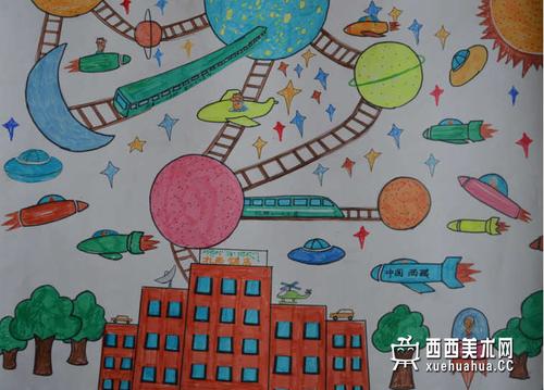 三等奖小学生获奖科幻画《未来的宇宙》欣赏