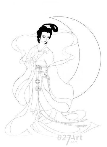儿童画嫦娥奔月素描