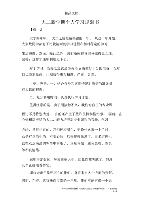 大二新学期个人学习规划书doc6页