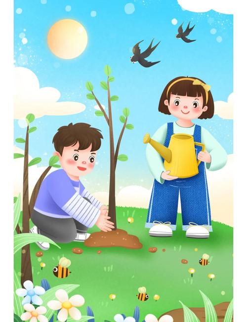 植树节插画海报背景素材