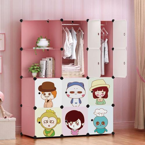 儿童简易衣柜塑料布组装宝宝挂衣橱卡通收纳箱组合置物柜子视频