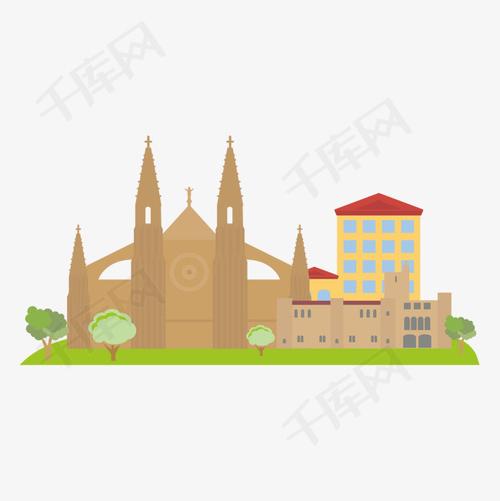 卡通西班牙建筑旅游景点免抠元素