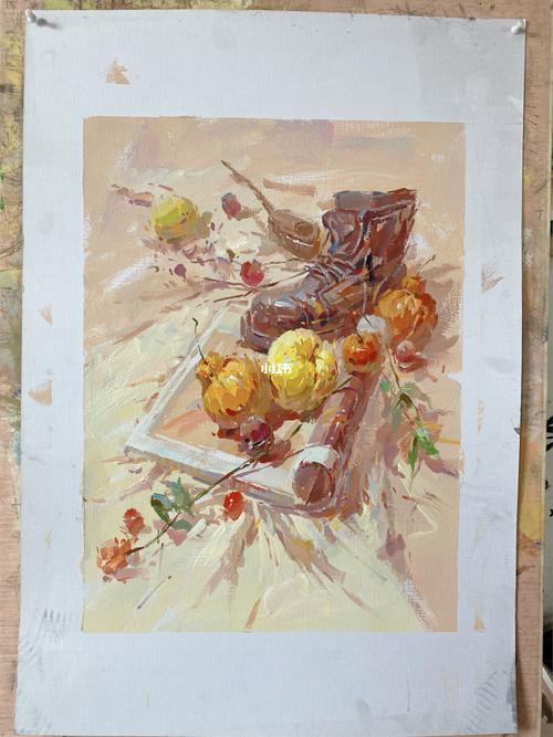 色彩水粉静物大皮鞋_皮鞋_色彩静物_文化_绘画
