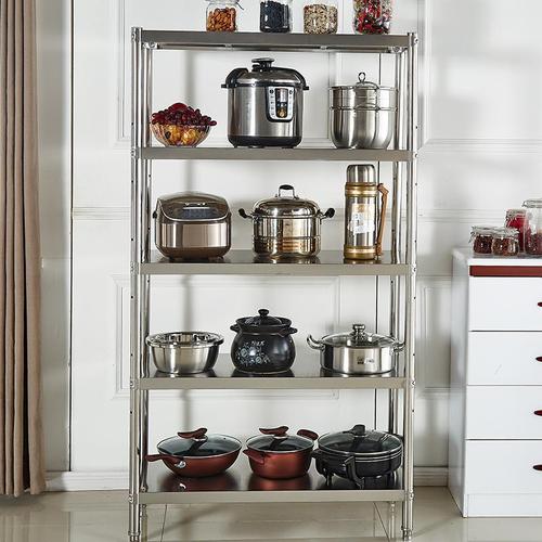 不锈钢厨房置物架子五层落地微波炉电器储物架橱柜收纳架杂物货架新