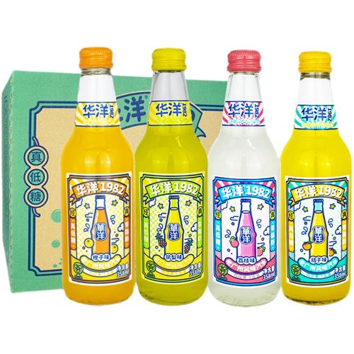 华洋1982汽水果味网红碳酸饮料脂肪358ml玻璃瓶饮用水