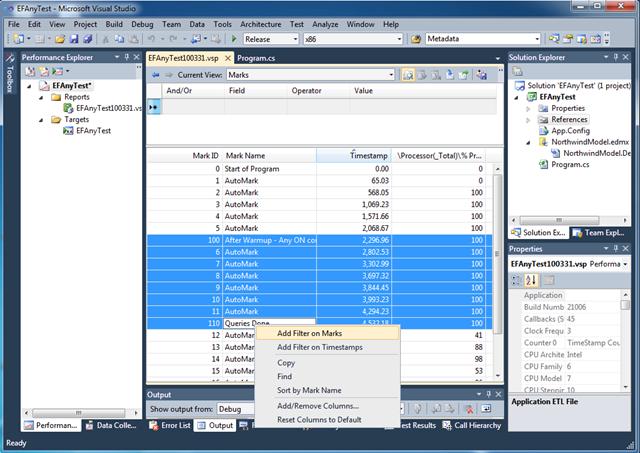 profiling entity framework using the visual studio 2010 profiler