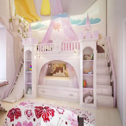 儿童床上下床带滑梯 女孩 公主 公主滑梯城堡床 公主 梦幻 粉红色