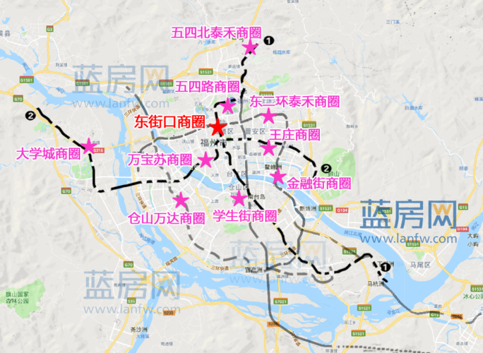 福州地铁规划线路周边主要商圈分布图