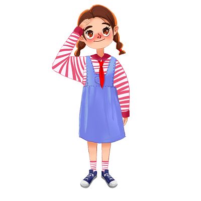 卡通肌理手绘少先队敬礼女孩人物素材