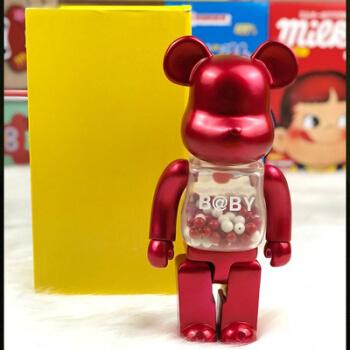 bearbrick400暴力熊积木熊公仔猫潮流摆件装饰盲盒周边生日礼物红酒色