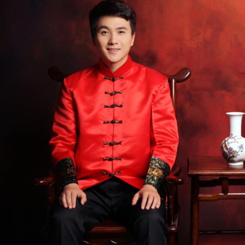 中式婚礼新郎秀禾服男士唐装结婚喜服进口厚缎服装婚庆喜服唐装