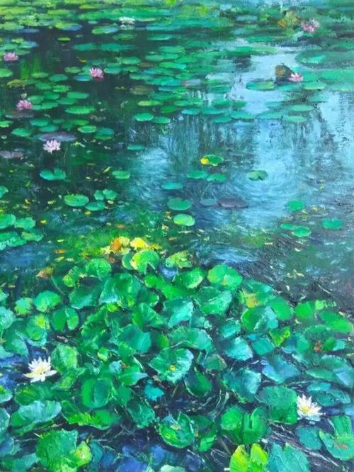 写实油画丨夏天静静的绘出这一片荷塘月色