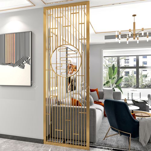 轻奢不锈钢屏风钛金金属铁艺隔断格栅镂空现代简约折屏