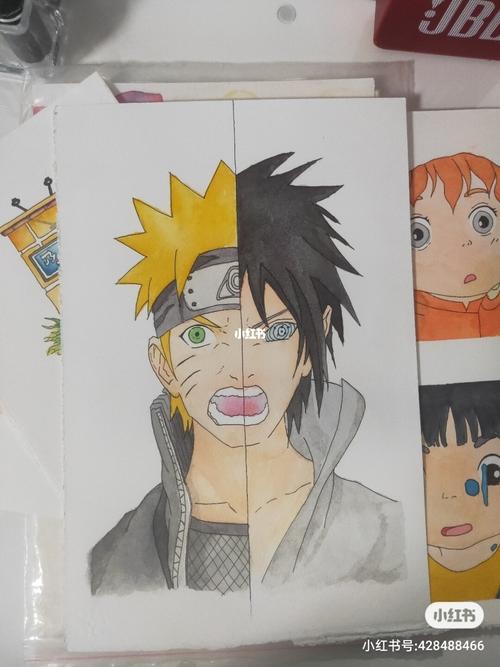 佐助 鸣人 水彩_水彩_文化_绘画