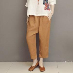 女裤亚麻料九分裤