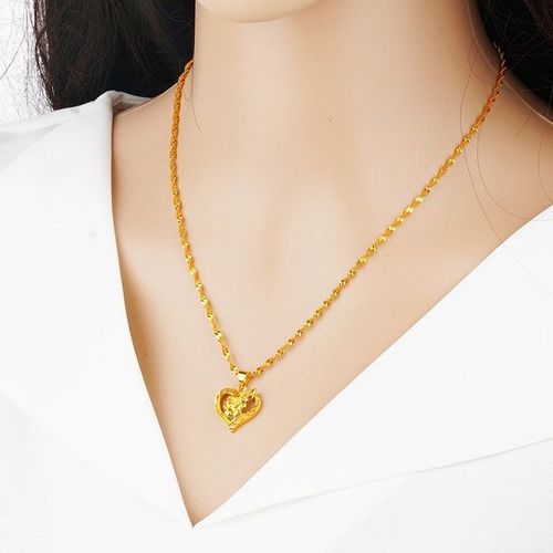 正品新款越南沙金项链女士韩版真金项链爱心吊坠锁骨
