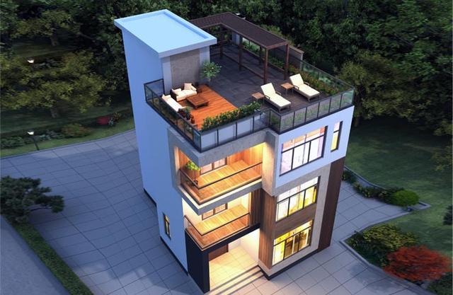 8×11.6米三层别墅,平顶现代化美宅,90平宅基地实现别墅梦
