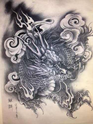 满背九龙抬棺纹身手稿
