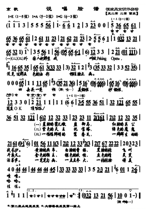 歌谱:说唱脸谱(京剧戏歌) 京剧唱谱(简谱)
