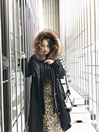 小个子三穿派克服獭兔毛内里巨大貉子毛领小码保暖中长款独家定制_不
