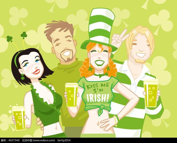 绿色喝饮料的朋友卡通人物插画