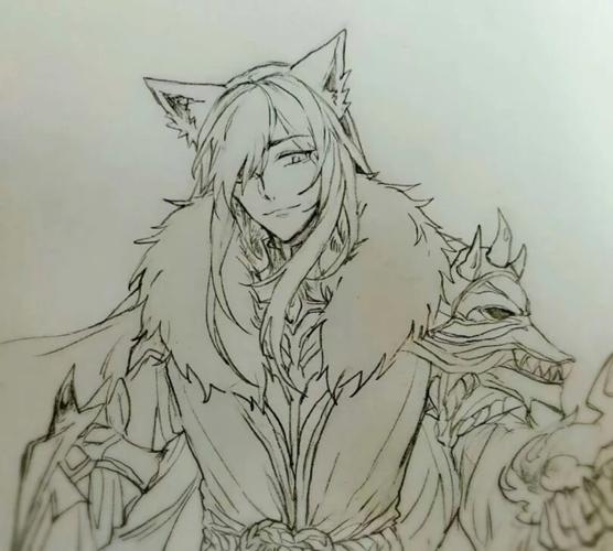 黑白素描图王者荣耀李白千年之狐大招