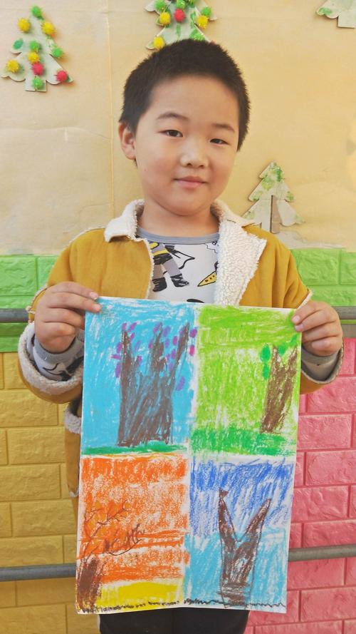 刘店幼儿园美术班:蜡棒画:《四季》.
