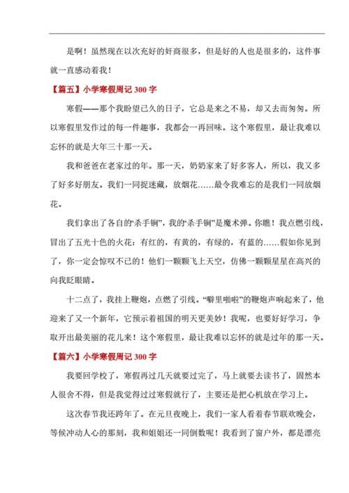 小学寒假周记300字八篇docx6页