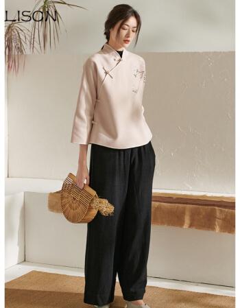 盘扣旗袍唐装上衣禅意中国风女装复古文艺茶服秋冬气质套装上衣裤子s