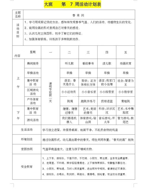 稳了爱了开心!幼儿园大班下学期周计划表