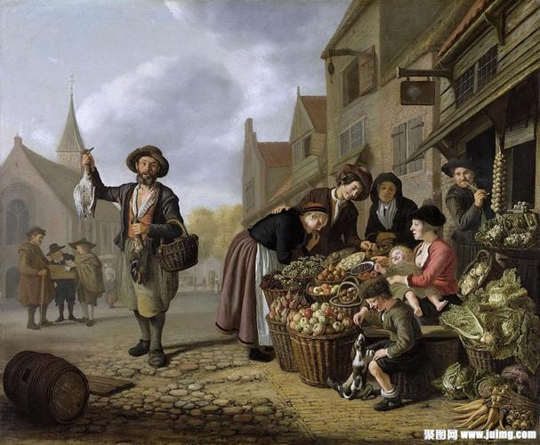 水果菜市场的人物油画