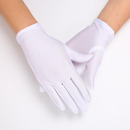 白手套礼仪丝绸女士薄款防晒手套五指冰丝透气触摸屏手套紧身舞蹈