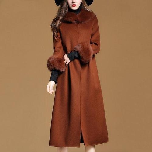 秋装新款棕色修身中长款羊毛呢外套 西装型轮廓大衣,尽显优雅帅气