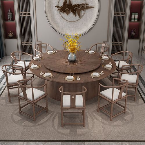 新中式电动工程民宿别墅圆桌大圆包厢餐桌餐厅餐桌