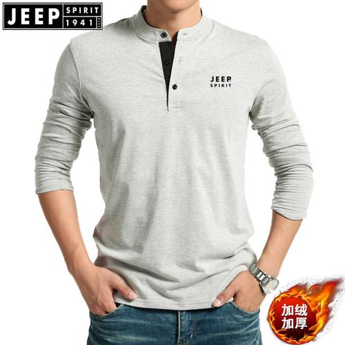 吉普jeep男士圆领长袖男春秋t桖男士t恤长袖纯棉男装春秋长袖打底衫